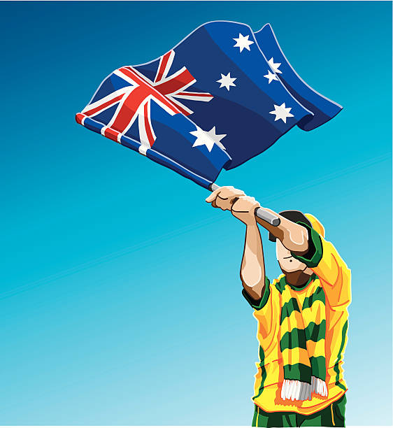 ilustrações de stock, clip art, desenhos animados e ícones de bandeira de austrália acenando fã de futebol - australian rugby championship