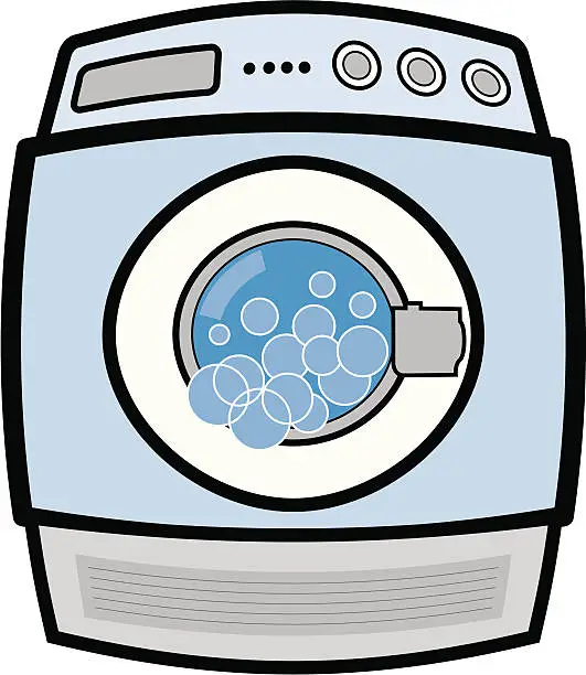 Vector illustration of Clip art of a washing machine with bubbles