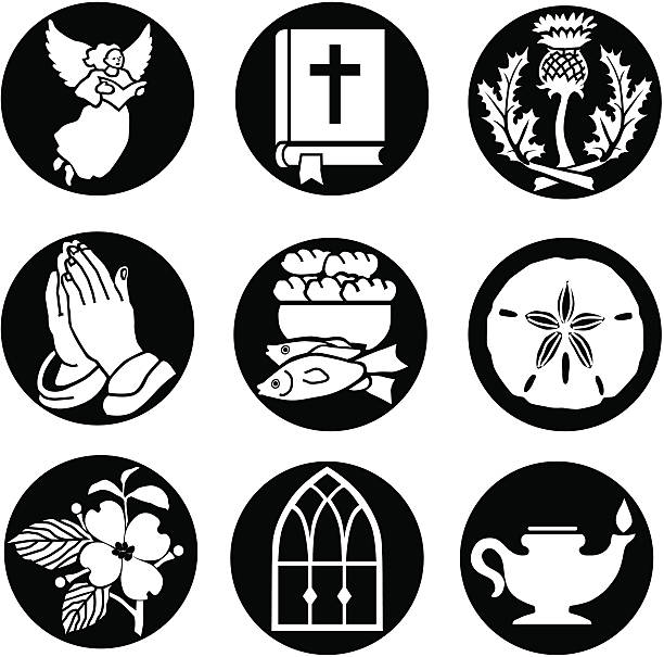 Christian icons reversed Vector icons with a Christian theme. christian fish clip art stock illustrations