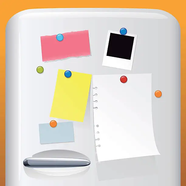 Vector illustration of fridge with notes