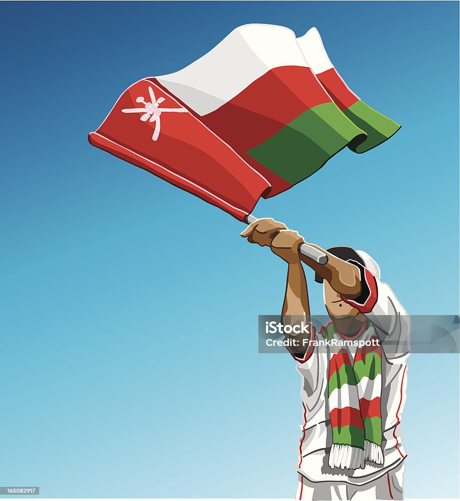 Oman machający Flaga Piłka nożna fanów - Grafika wektorowa royalty-free (Beztroski)