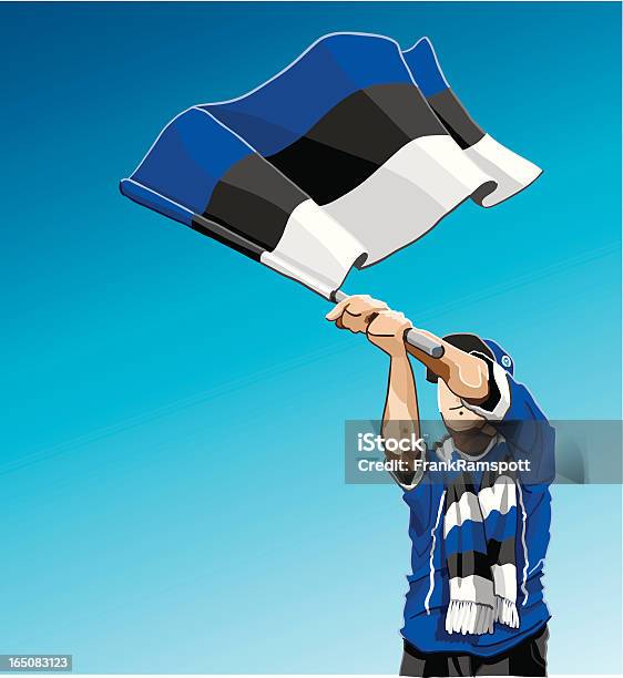 Estónia Acenando A Bandeira Fã De Futebol - Arte vetorial de stock e mais imagens de Acenar - Acenar, Adulto, Audiência