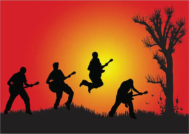 Vector illustration of Guitar band jumping