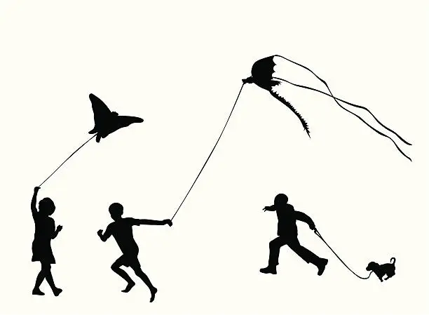 Vector illustration of Kids At The Park Vector Silhouette