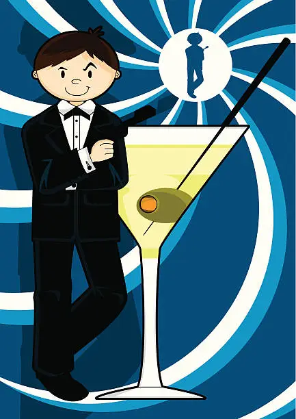 Vector illustration of Secret Agent & Martini Glass with Olive