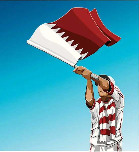 Vector illustration of Qatar Waving Flag Soccer Fan