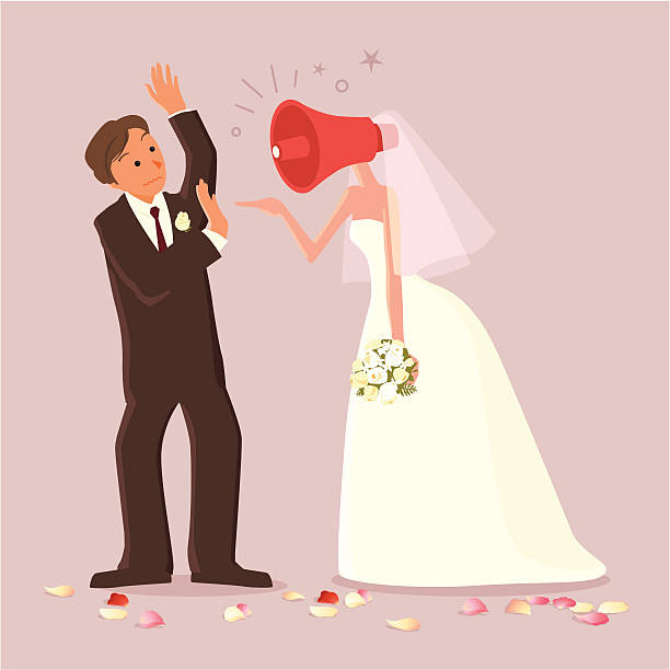 ilustrações, clipart, desenhos animados e ícones de bridezilla gritar o noivo - wedding dress audio