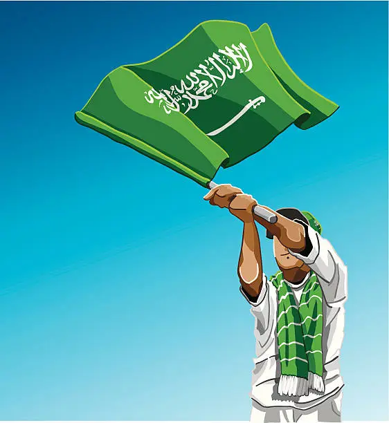 Vector illustration of Saudi Arabia Waving Flag Soccer Fan