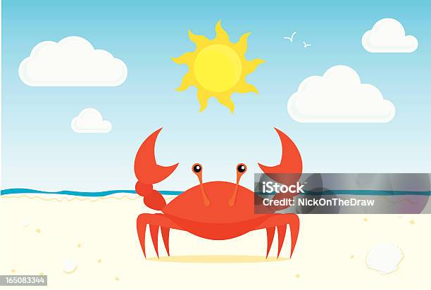 Graphic Of Red Crab On A Sunny Beach Stock Illustration - Download Image Now - Crab - Seafood, Vector, Animal