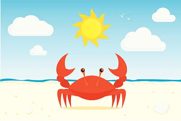Vector illustration of Graphic of red crab on a sunny beach