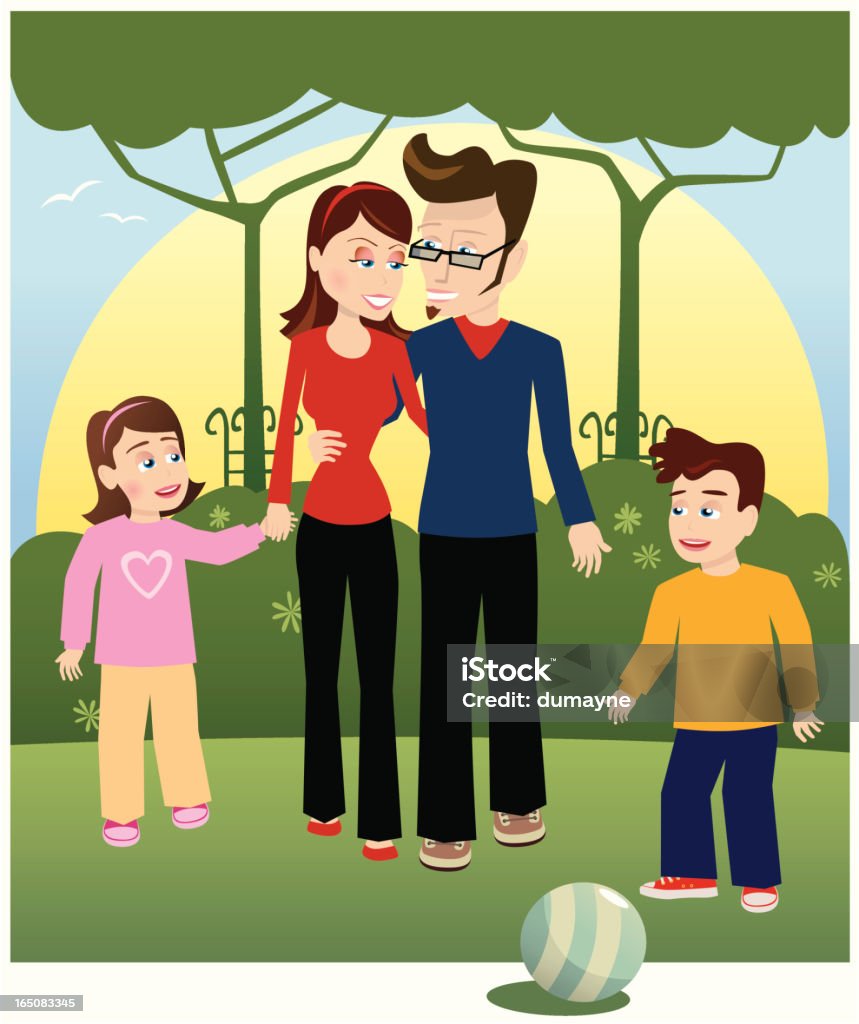 Jeune famille marchant dans la campagne - clipart vectoriel de Activité de loisirs libre de droits