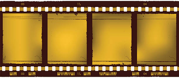 golden film strip four full frames ready to be repeated to get more length. negative image technique photos stock illustrations