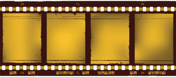 golden film strip four full frames ready to be repeated to get more length. negative image technique stock illustrations