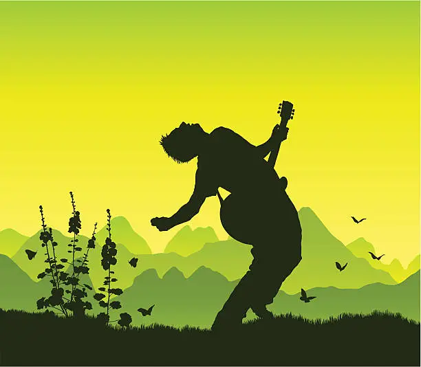 Vector illustration of Guitar freedom in the mountains