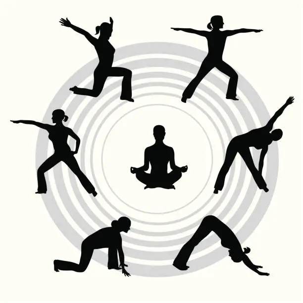 Vector illustration of Yoga Circle Vector Silhouette