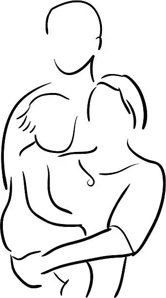 Vector illustration of Drawing of young family with a kid in arms