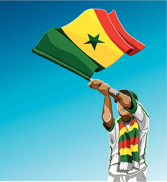 Vector illustration of Senegal Waving Flag Soccer Fan