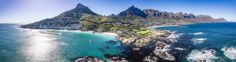 Aerial view of Clifton beach in Cape Town, Western Cape, South Africa, Africa