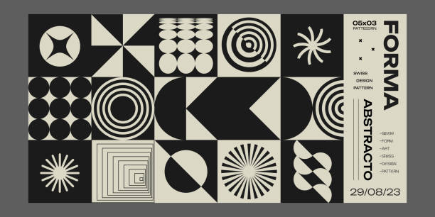Set Of Swiss Design Inspired Background Vector Illustration. Cool Geometric Abstract Modernist Placard. Avant-garde Geometrical Illustration. Contemporary Art Bauhaus Shapes. Set Of Swiss Design Inspired Background Vector Illustration. Cool Geometric Abstract Modernist Placard. Avant-garde Geometrical Illustration. Contemporary Art Bauhaus Shapes. illusion pattern circle image created 1960s stock illustrations