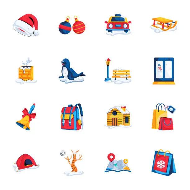 Vector illustration of Bundle of Winter Flat Icons