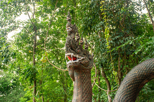 Phaya Nak statue.King of naga.Serpent king of Nagas in Thailand.Naga or serpent statue