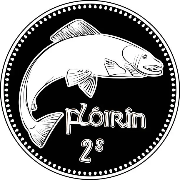 Vector illustration of Irish money Pre-decimal silver Florin coin