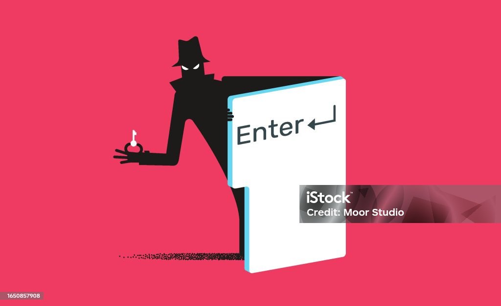 Злодій виходить із векторної ілюстрації клавіші Enter - Роялті-фрі Інтернет стокове векторне зображення Злодій виходить із векторної ілюстрації клавіші Enter - Роялті-фрі Інтернет стокове векторне зображення