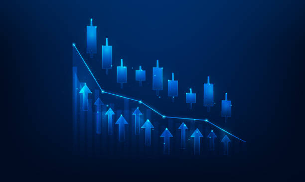 istock business graph trading investment on blue background. finance forex graph growth technology. Economy trends concept. vector illustration digital design. isolated on blue dark background. 1650860030