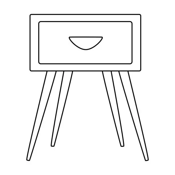 Vector illustration of Bedside table, doodle style flat vector outline for coloring book