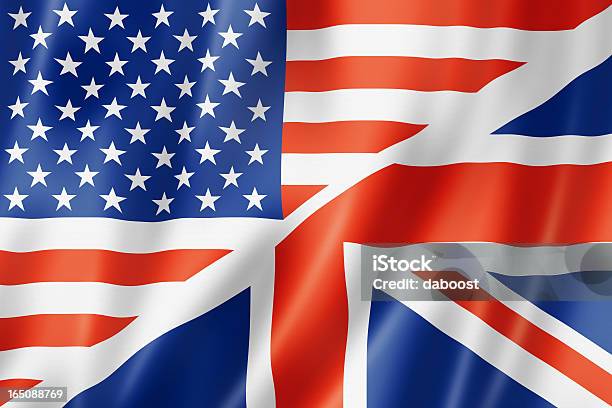 Combination Of The United States And British Flags Stock Photo - Download Image Now - UK, USA, American Flag