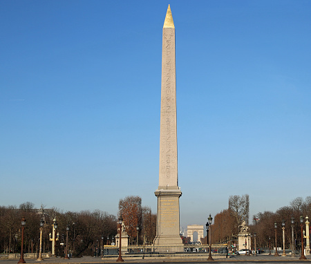 The ancient, 3000 years old Egiptian obelisk in Place de la Concorde in Paris, France