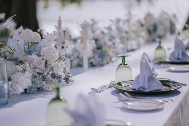 istock close up Table setting for outdoor event party or wedding reception 1650898307