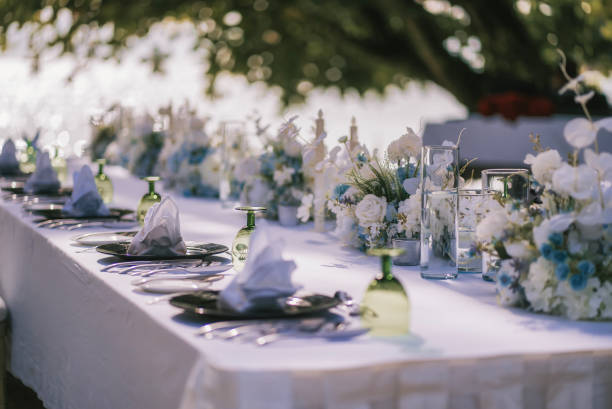 istock close up Table setting for outdoor event party or wedding reception 1650898308
