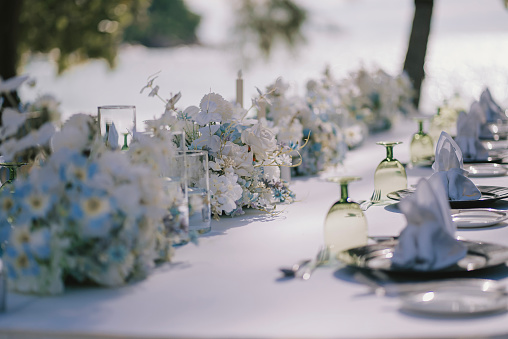 close up Table setting for outdoor event party or wedding reception