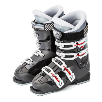 Ski boots, isolated on white background, clipping path. Click for more similar images: http://santoriniphoto.com/Template-Ski.jpg