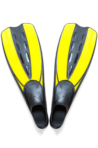 Scuba diving fins, flippers, clipping path, isolated on white background.