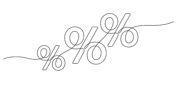 continuous line drawing of percent symbol triple minimalist style thin line illustration