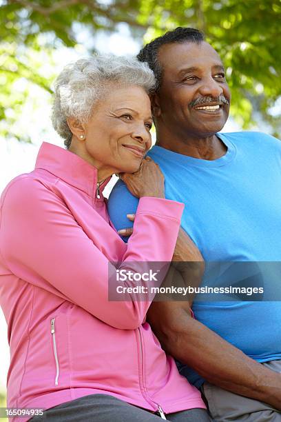 Portret Starszy African American Para W Parku - zdjęcia stockowe i więcej obrazów Para - Stosunki międzyludzkie - Para - Stosunki międzyludzkie, Senior, Afroamerykanin