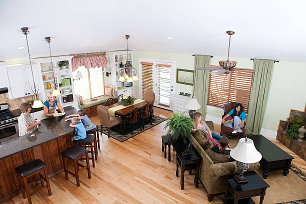 View from kitchen looking into family  room.