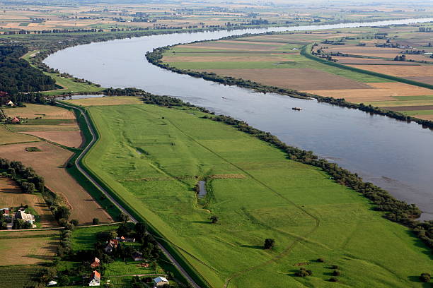 istock Aerial view of the Vistula river and cultivated fields 165097280