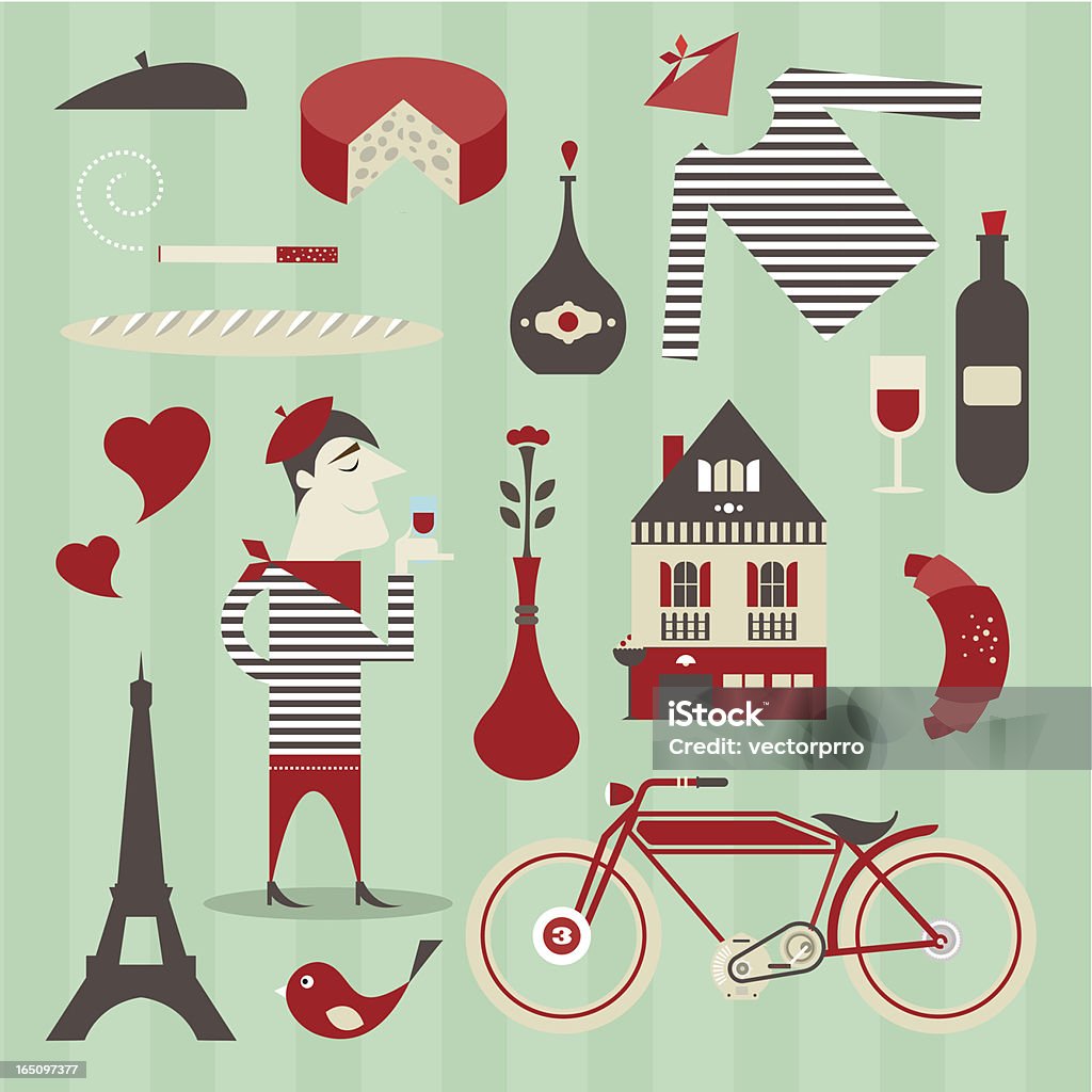 French icons Vector set of various icons about france France stock vector