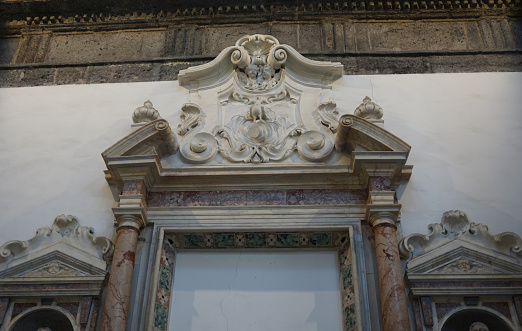 Architectural details on the top of the church altar in Naples church Chiesa di San Severo al Pendino