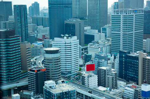 A cityscape near the highway in Osaka. High quality 4k footage. Asahi district Osaka Japan 04.10.2023 Here is near Takarazuka railway in Osaka.