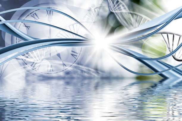 istock image consisting of various stylized DNA chains in space along with balls and the reflection of all this in the water surface 1650985467