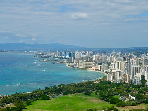 View of Waikiki and downtown Honolulu from Diamond Head, Hawaii