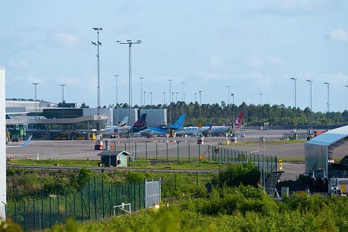 Airplane taking off from Pearson International airport of GTA, Ontario, Canada.