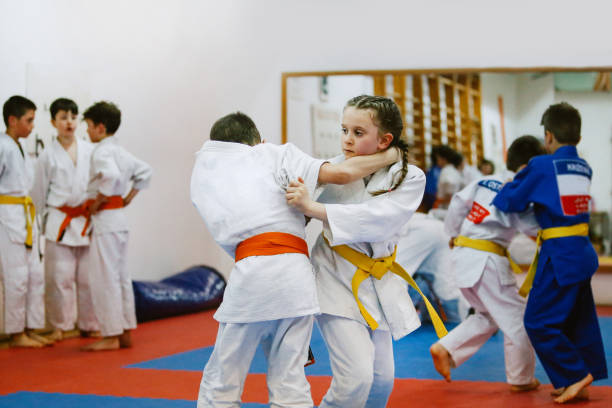 kids on a judo martial arts training session
