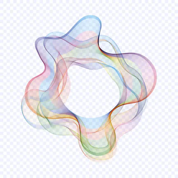 Vector illustration of Abstract circles lines wavy in a round colorful rainbow frame on a transparent background with empty space for text.