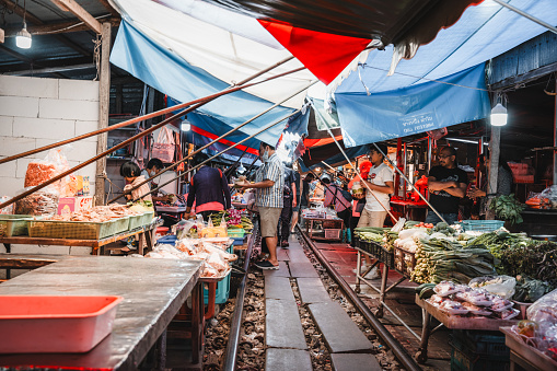 Mae Klong Railway Market, Train Market Bangkok. Thailand