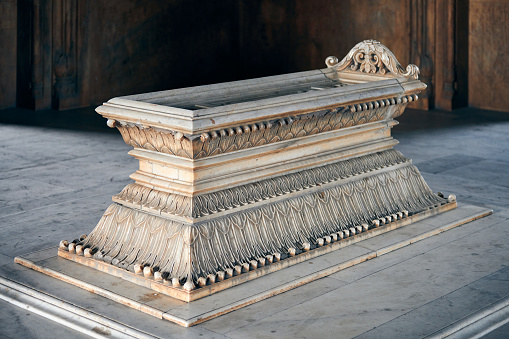 Tomb of Safdar Jang mausoleum in New Delhi, India, ancient indian marble grave of Nawab Safdarjung, mystical mysterious atmosphere of indian architecture tomb of prime minister of Mughal Empire